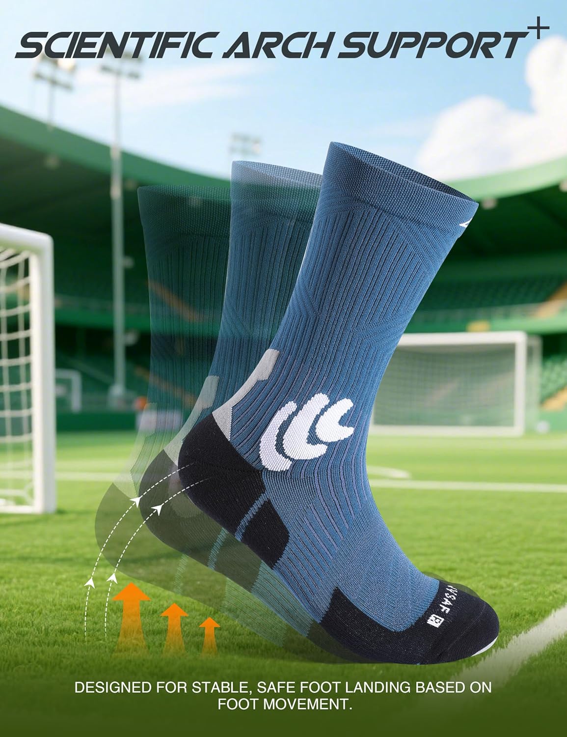 Men's Compression Running Socks: Coolmax Athletic Crew Socks Moisture Wicking Anti-Blister Cushion for Hiking 3 Pairs