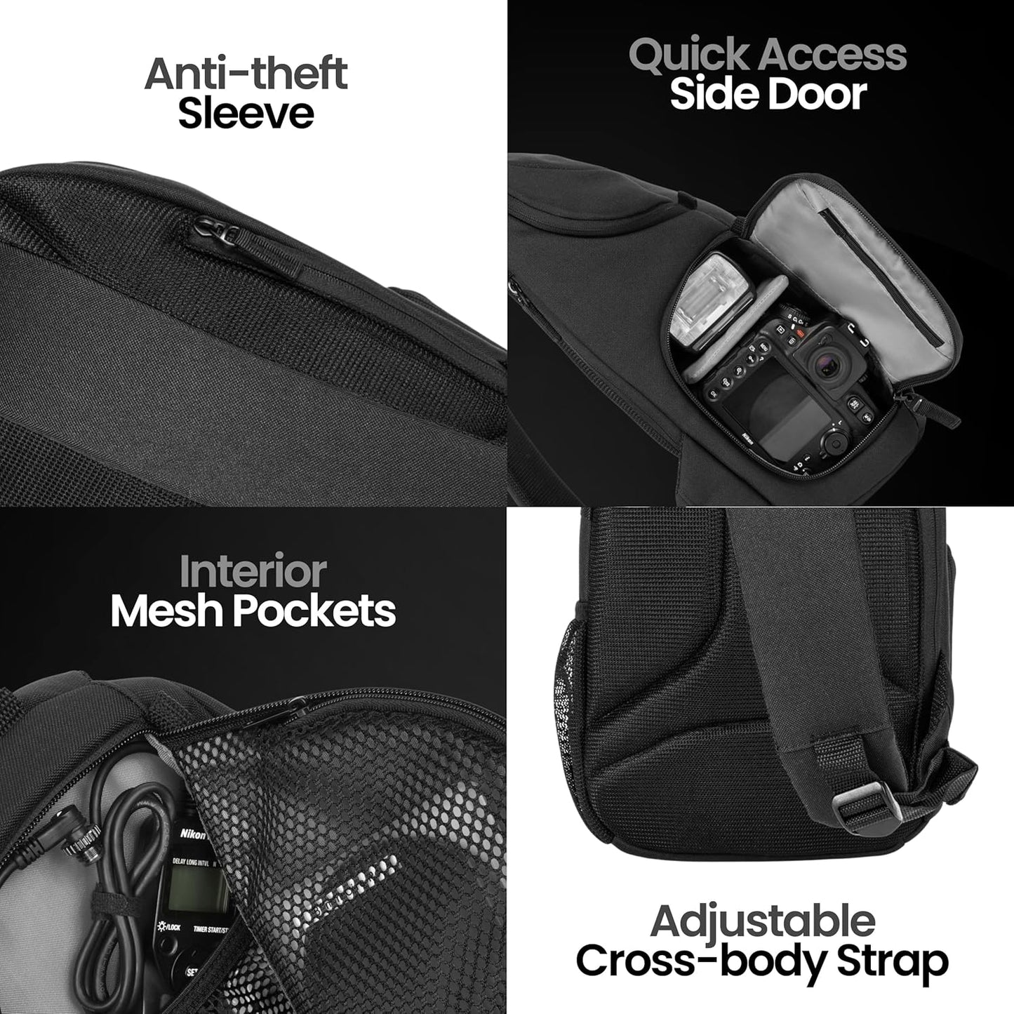 Tamrac Jazz 76 v2.0 Camera Sling Bag, Photography Backpack, Camera Case for Photography Accessories, Compact Camera Shoulder Bag for DSLR and Mirrorless Cameras, Crossbody Camera Bag – Black