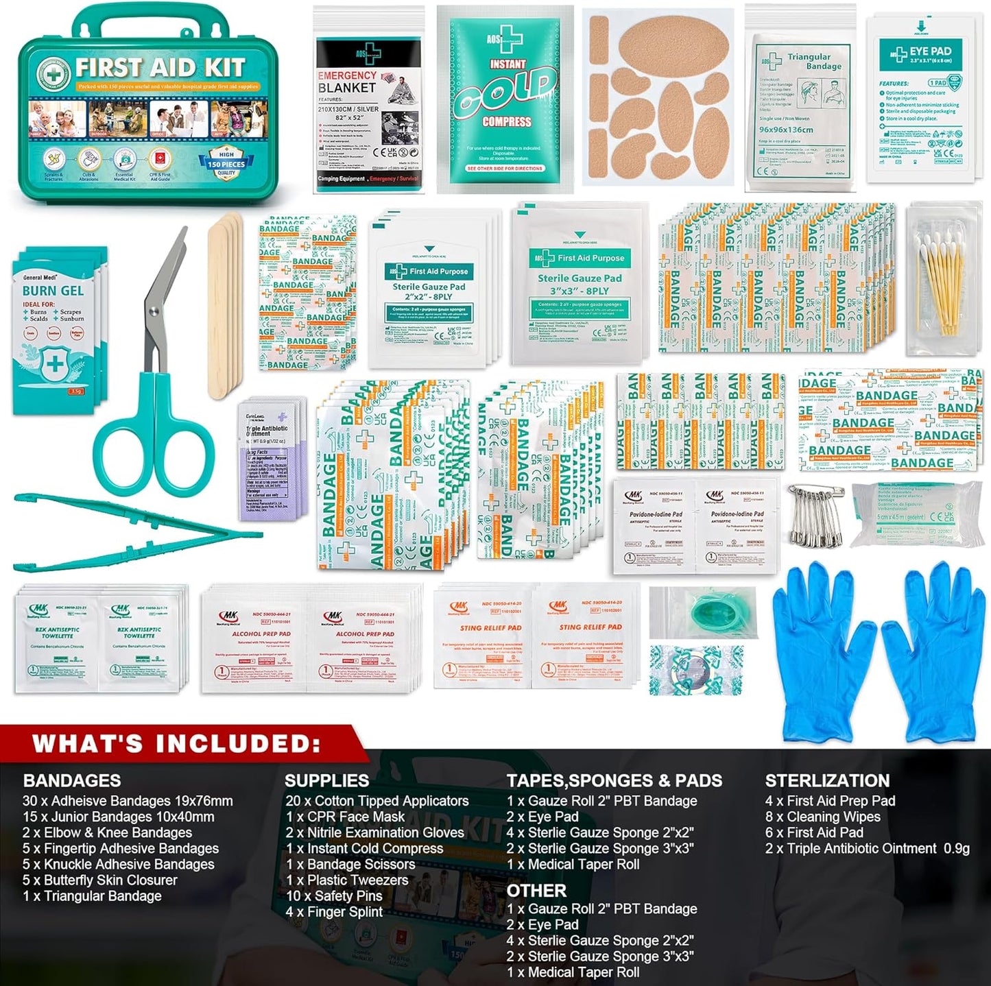 General Medi 150 Pieces Hardcase First Aid Kit - First Aid Box Contains Premium Medical Supplies for Travel, Home, Office, Vehicle, Camping, Workplace & Outdoor (Pack of 2)