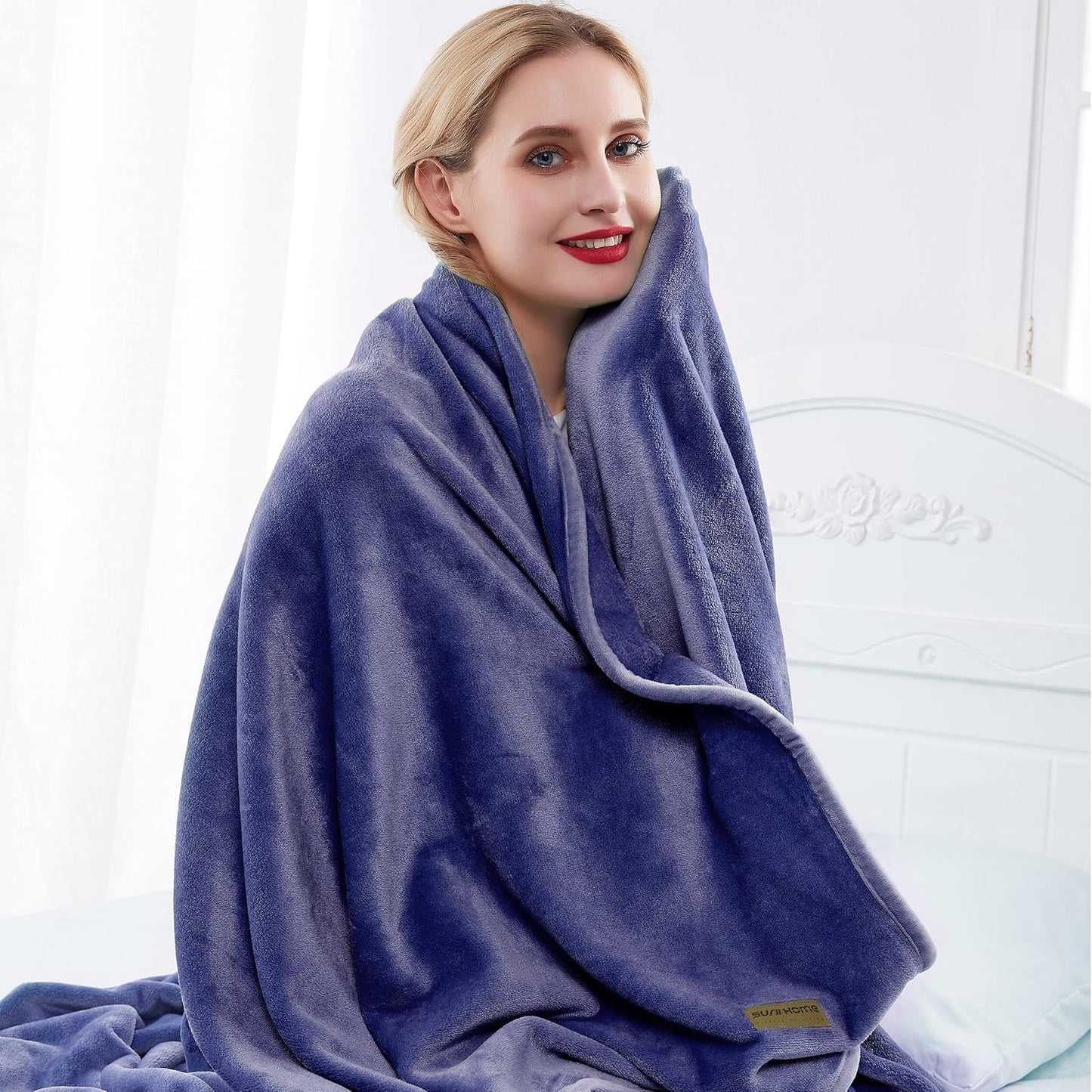 Surii Home Luxury Microfiber Flannel Blanket, Super Soft, Warm, Cozy, Fluffy, and Breathable, Perfect Throws for Bed, Couch, Sofa, for All Season Use. 350GSM Queen Size 90x90 Inches(Navy Blue)