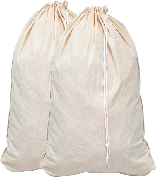Simple Houseware Extra Large Natural Cotton Laundry Bag, Beige (28" x 36") - 2 Pack