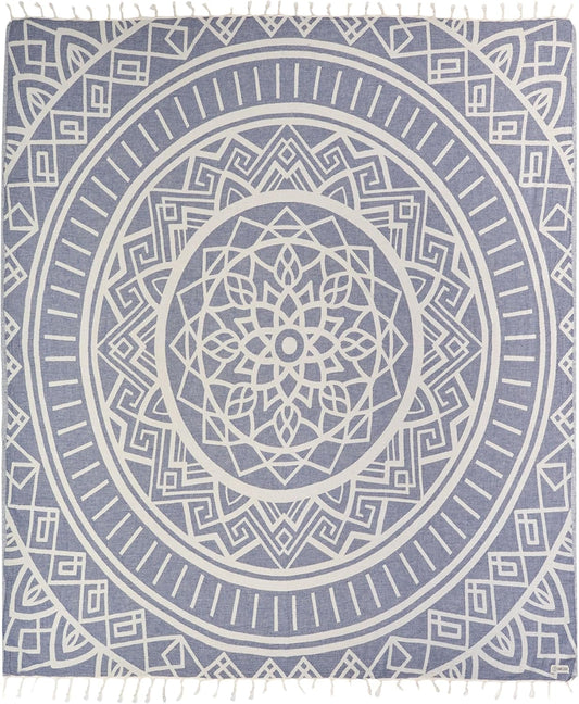 Sand Cloud Extra Large Turkish Beach Towel - Sand Free - 100% Organic Turkish Cotton Yarn - Quick Dry Towel for Beach, Picnic, Blanket or Bath - As Seen on Shark Tank - Cool Glacier (Navy)