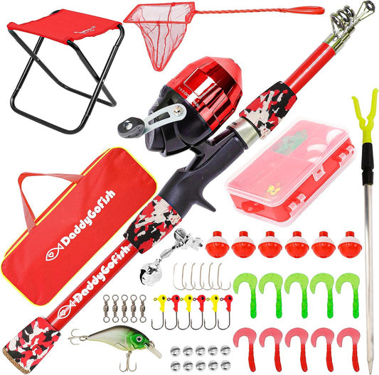 DaddyGoFish Kids Fishing Pole - Rod Reel Combo Tackle Box Starter Set - First Year Small Gear Kit for Boys Girls Toddler Youth Age Beginner Little Children