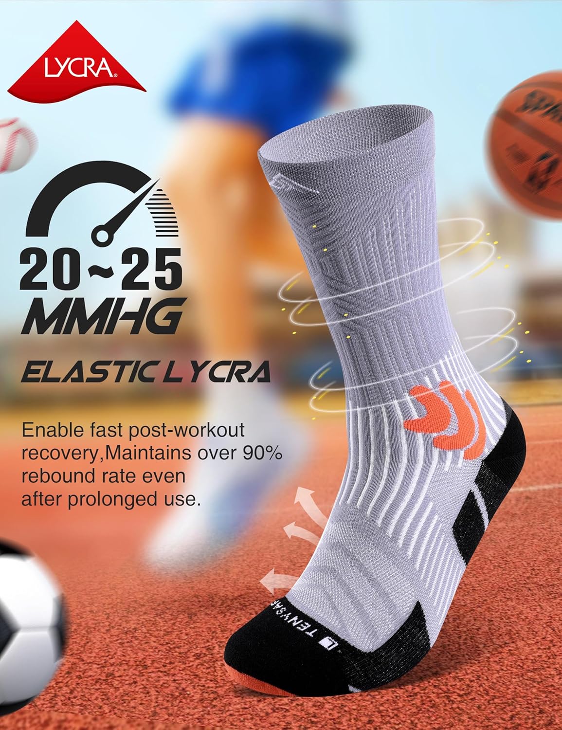 Men's Compression Running Socks: Coolmax Athletic Crew Socks Moisture Wicking Anti-Blister Cushion for Hiking 3 Pairs
