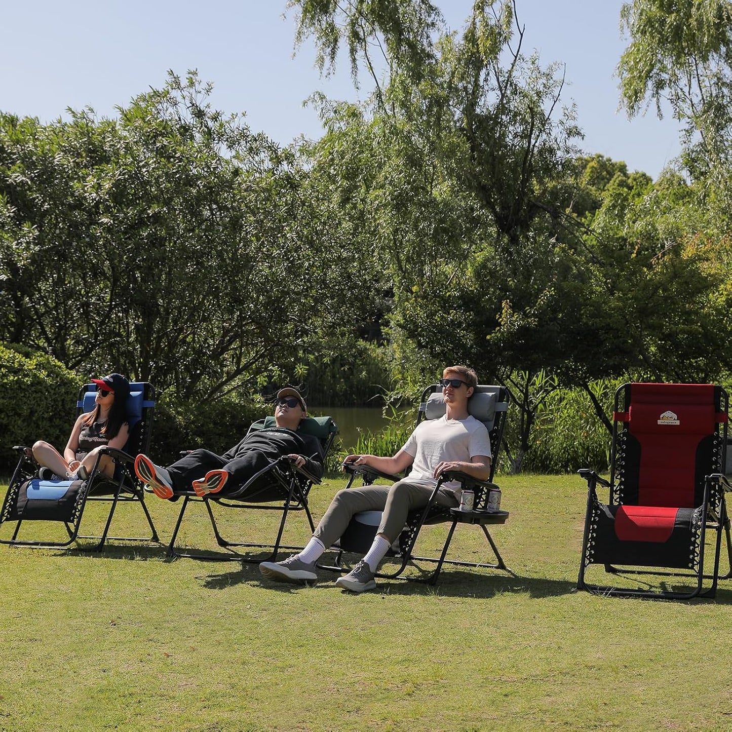 Oversized Padded Zero Gravity Lounge Chair Set of 2, Foldable Patio Anti Gravity Reclining Chairs Folding Lawn Recliner with Cup Holder for Yard, Camping, Outdoor, Support 350 LBS, Green