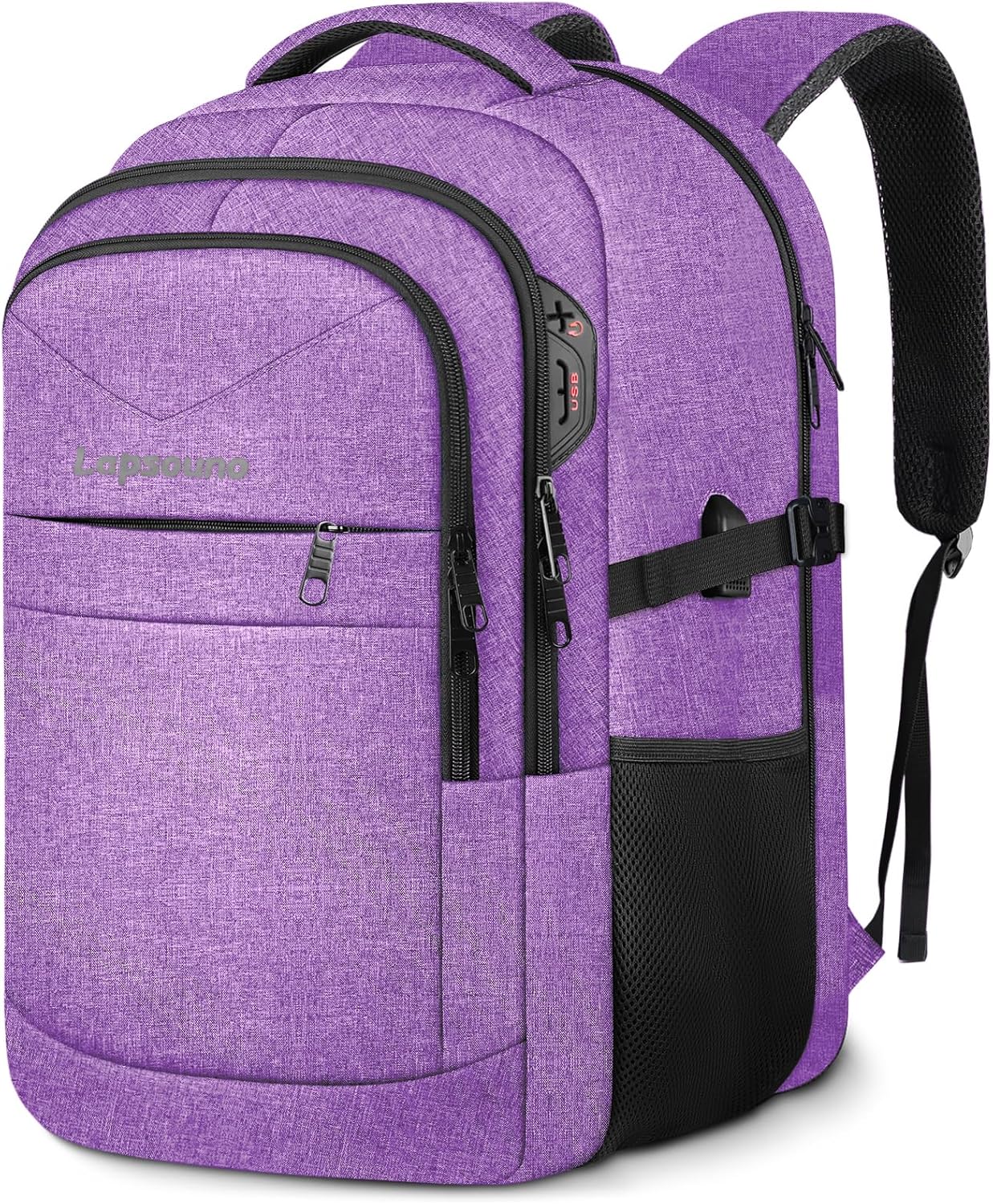 Lapsouno Travel Backpack, Travel Laptop Backpack, Multiple Pockets 15.6 Inch Carry on Backpack with USB Port, TSA Friendly Water Resistant College School Business Bag for Women, Purple