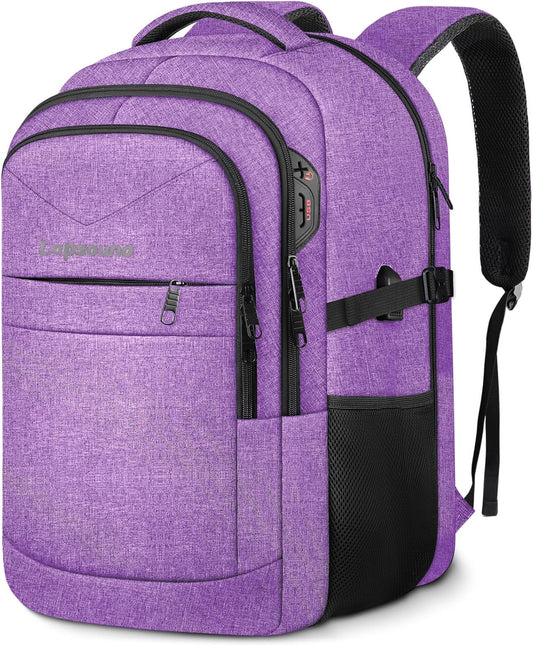 Lapsouno Travel Backpack, Travel Laptop Backpack, Multiple Pockets 15.6 Inch Carry on Backpack with USB Port, TSA Friendly Water Resistant College School Business Bag for Women, Purple