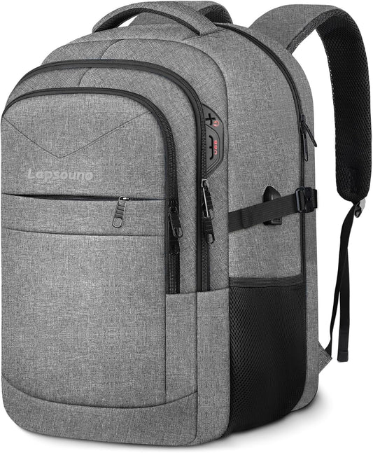 Lapsouno Business Laptop Backpack, Travel Backpack, 15.6 Inch Carry on Backpack, Anti-Theft College School Computer Backpack with USB Port, Gift for Men Women, Grey
