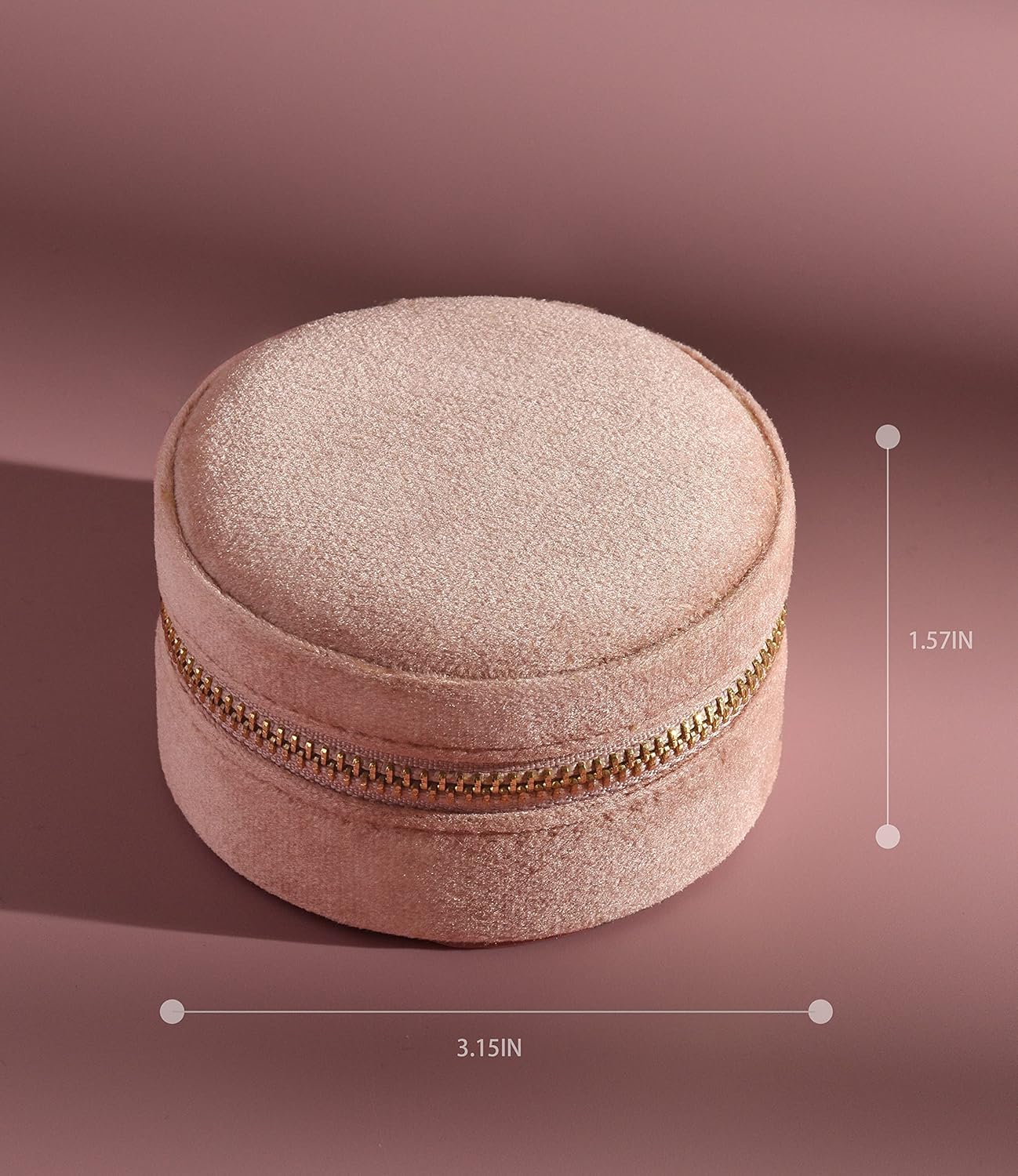 TAIMY Travel Jewelry Box, Mini Round Velvet Travel Jewelry Case for Women Girls, Portable Small Jewelry Travel Organizer Boxes for Rings Earrings Necklaces Bracelets(Blush Peach)