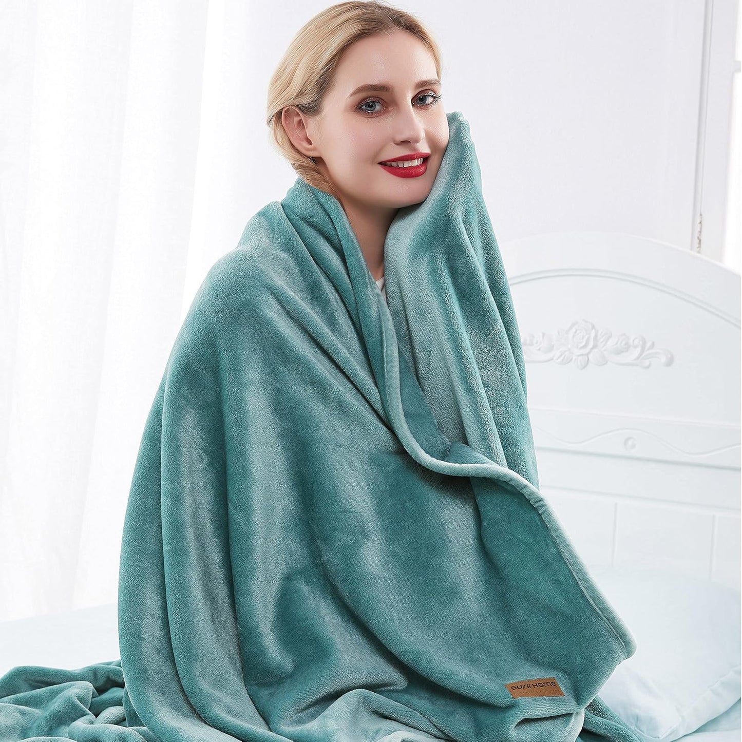 Surii Home Luxury Microfiber Flannel Blanket, Super Soft, Warm, Cozy, Fluffy, and Breathable, Perfect Throws for Bed, Couch, Sofa, for All Season Use. 350GSM Travel Size 50x60 Inches(Turquoise Blue)