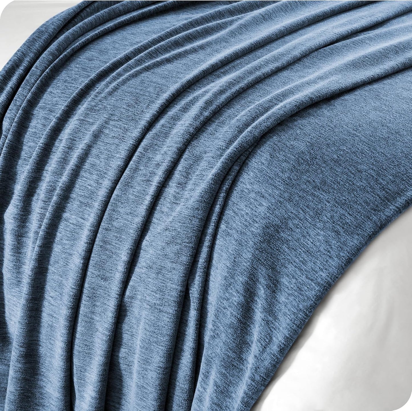 Bare Home Polar Fleece Blanket - Throw - Warm & Cozy - Premium Fleece for Bed, Sofa, Camping, Travel and Cold Nights - Lightweight Blanket (Throw, Heathered Dark Blue)