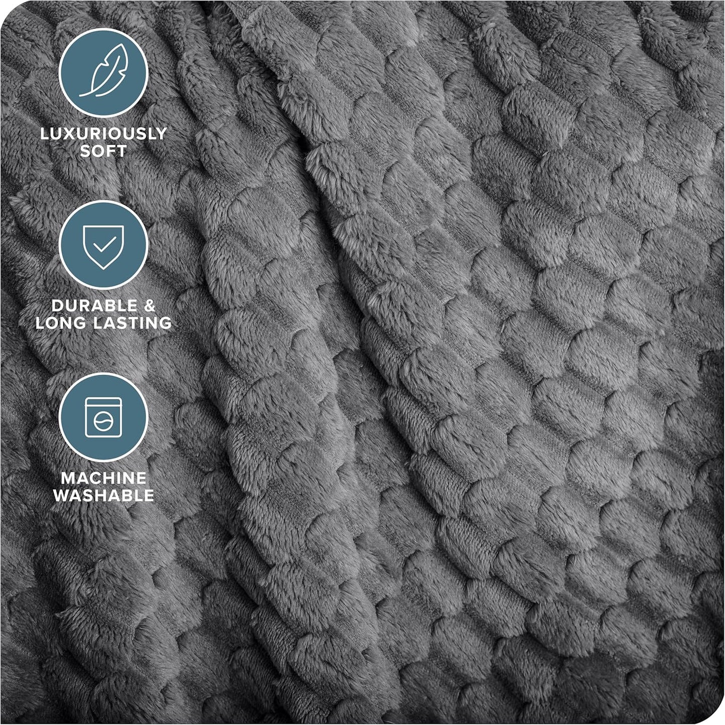 Bare Home Textured Fleece Blanket - King Size - Ultra-Soft Lightweight for Bed, Sofa, and Couch - Luxury Microplush - Cozy Warm Blanket (King, Waffle Grey)